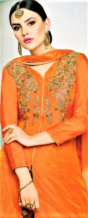 Semi-Stitched Orange Silk Lehenga Skirt - GlitterGleam