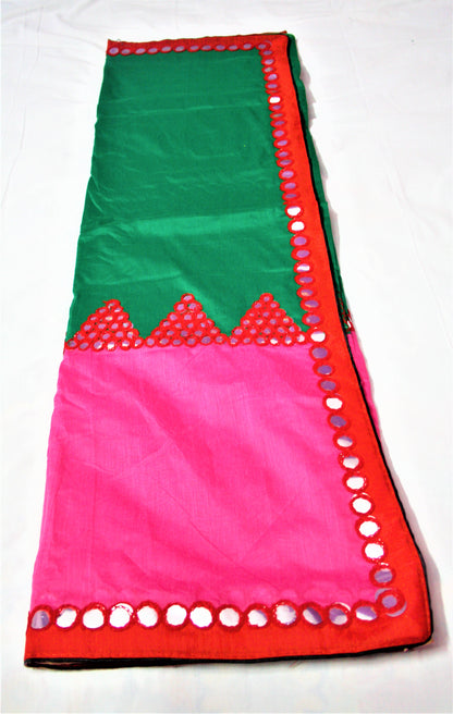 Miror Work Style Cotton Silk Saree with Red Border and Blouse - GlitterGleam