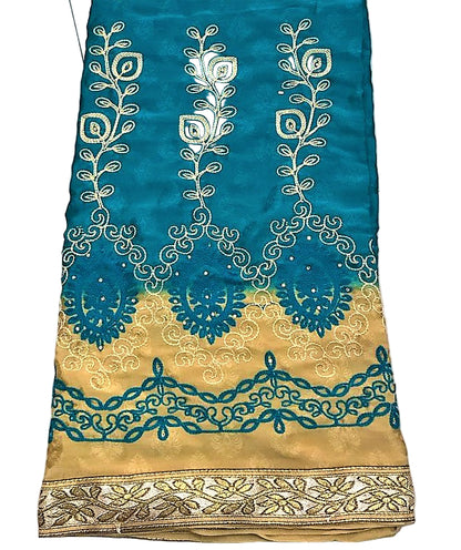 Shaded Beige Color Jacquard Silk Saree with Embroidery - GlitterGleam