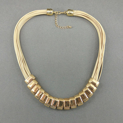 Stylish Leather String Beaded Necklace - GlitterGleam