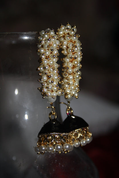 Curved Meenakari Jhumki with Pearl - GlitterGleam
