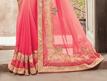 Designer Dual shade Georgette and Net Combination Saree - GlitterGleam