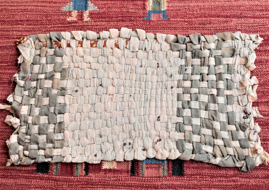 Recycled Handmade Beige Colored Rectangular Foot mat & Asani with White Checks