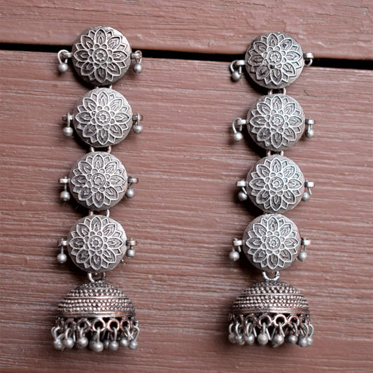 German Silver Pushpchavvi Jhumka Earrings