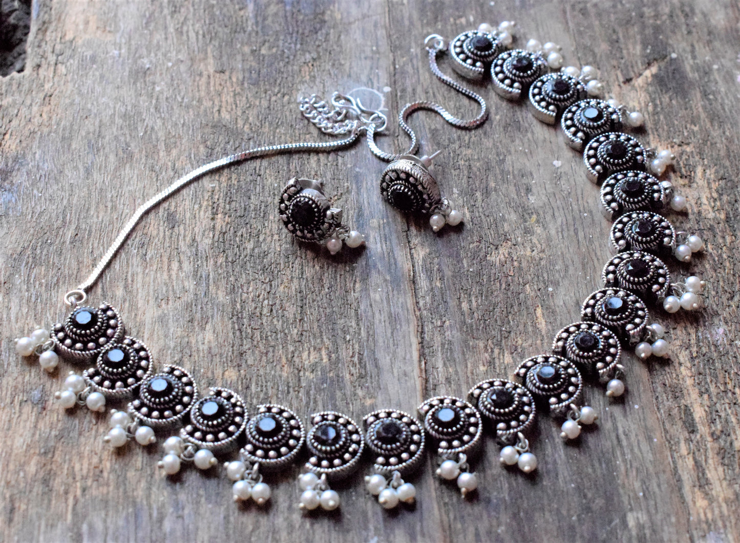 Designer Gemstone Chakra Choker Necklace with Earrings