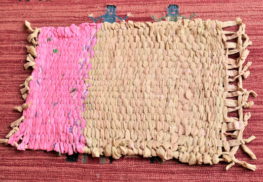 Recycled Handmade Beige Colored Rectangular Foot mat & Asani with Pink Stripe