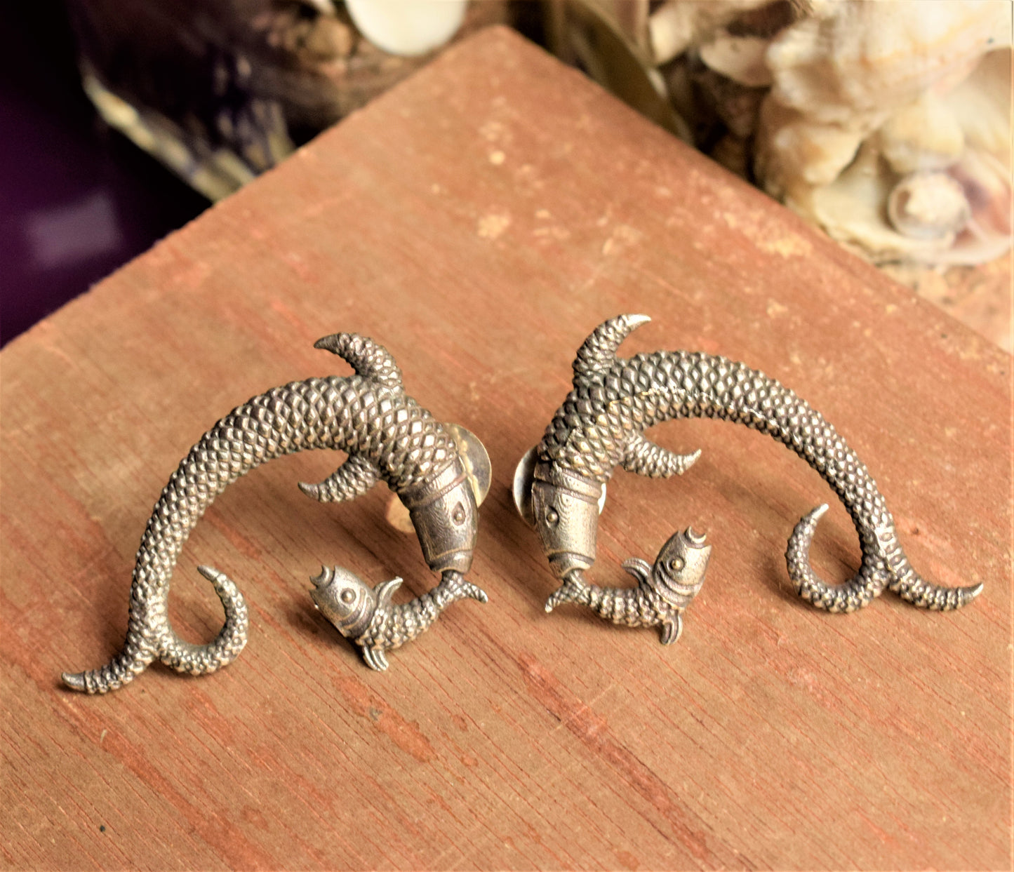 Fish Twin Curved German Silver Stud Earrings