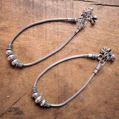 Silver Oxidised Tribal Bead Anklet - GlitterGleam