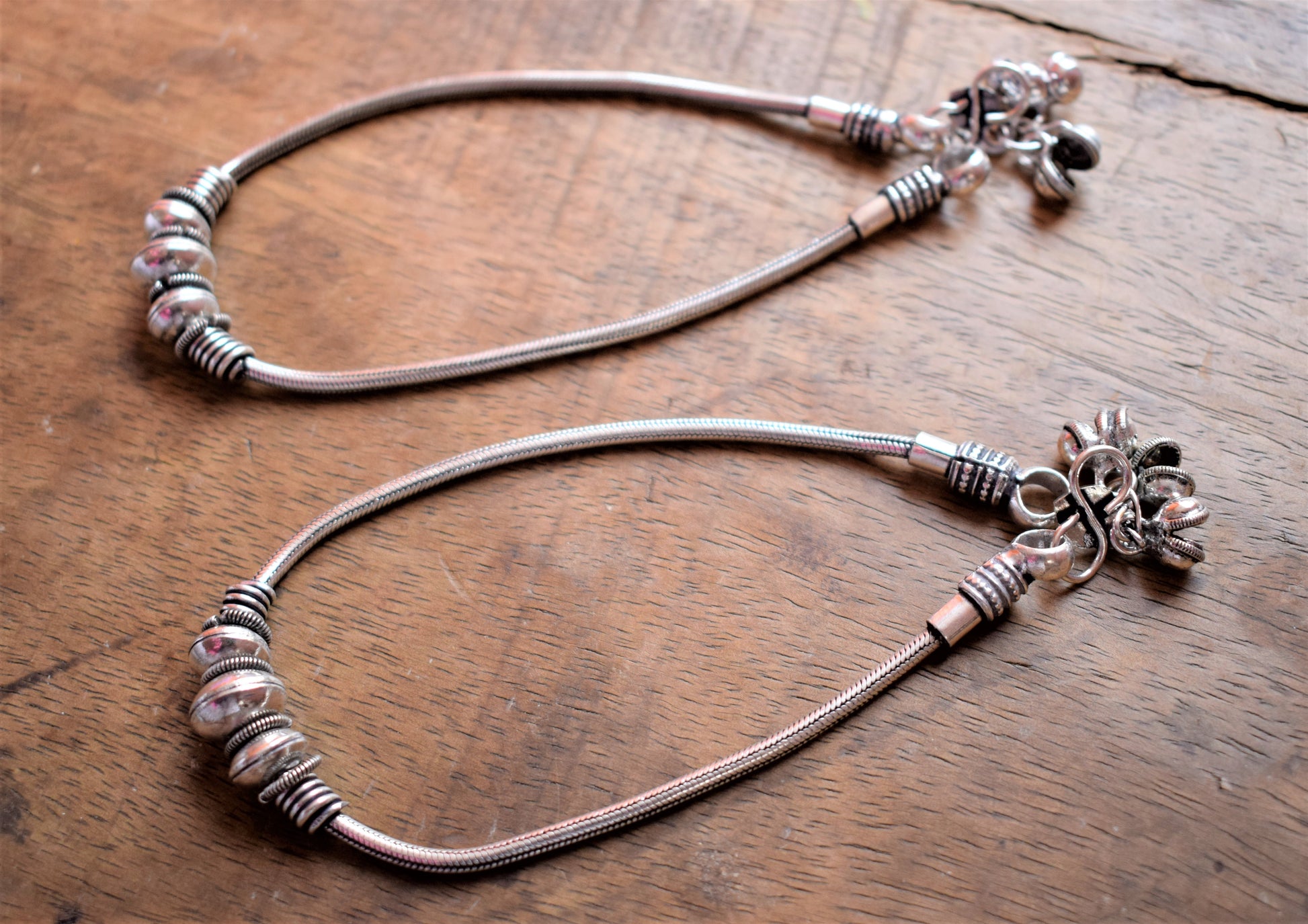 Silver Oxidised Tribal Bead Anklet - GlitterGleam