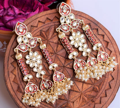 Maroon Red Kundan Temple Earrings
