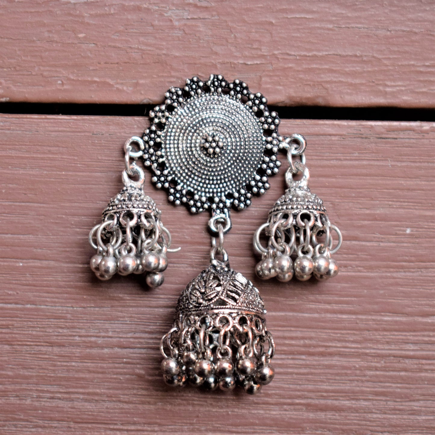 German Silver Layered Jhumka Chakra Earrings