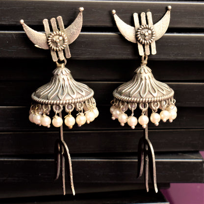 German Silver Trishul Carved Jhumka