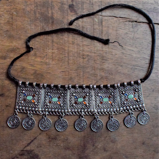 Silver Afghani Coin Choker Necklace
