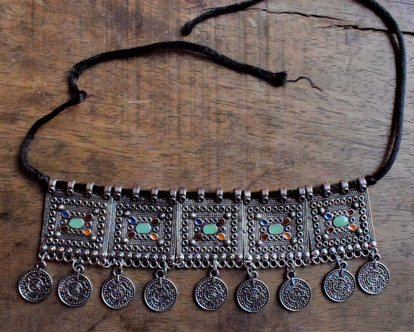 Silver Afghani Coin Choker Necklace