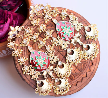Maroon Green Long Chandbali Kundan Earring