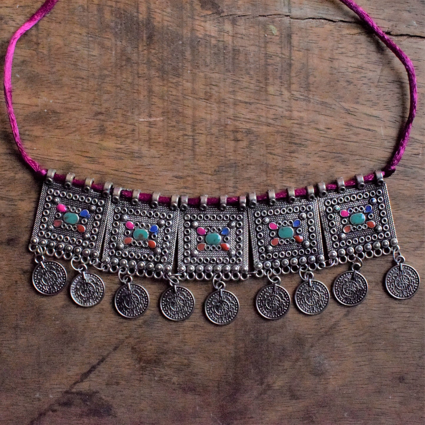 Silver Afghani Coin Choker Necklace