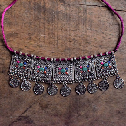 Silver Afghani Coin Choker Necklace