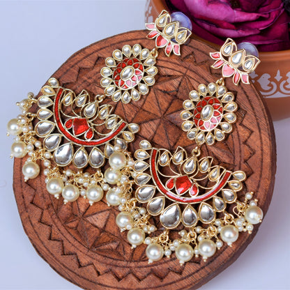 Gold Plated Long Red Lotus Chandbali