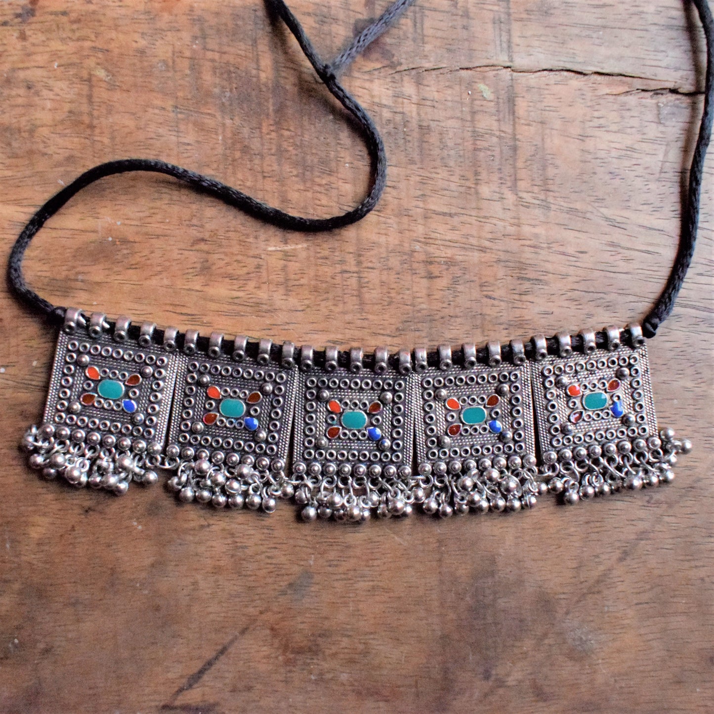 Silver Afghani Choker Necklace with Beads