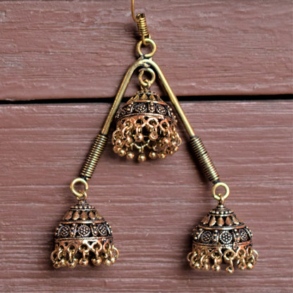 Golden Oxidised Jhumka Triangle Earrings