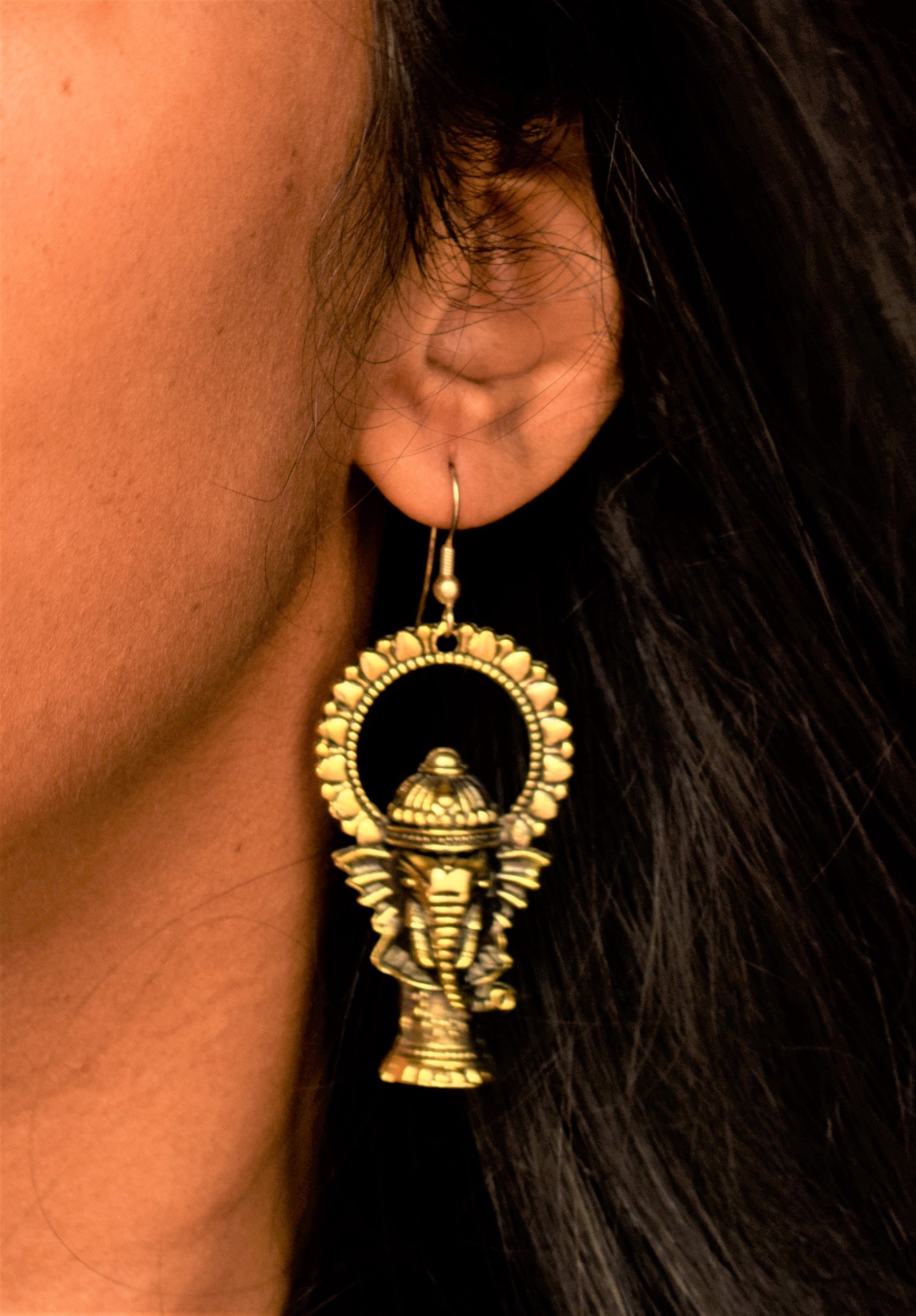 Ganesha Golden Oxidised Dangler