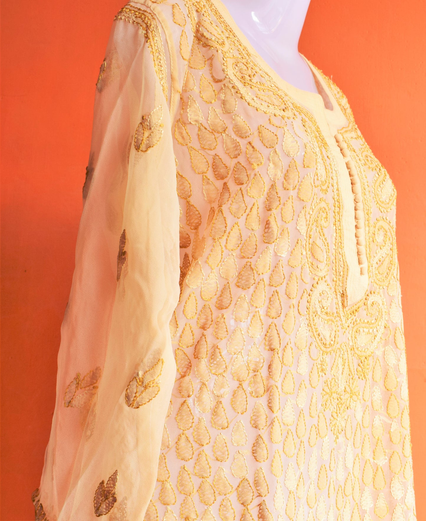Beige Georgette Kurti with Chikan Embroidery