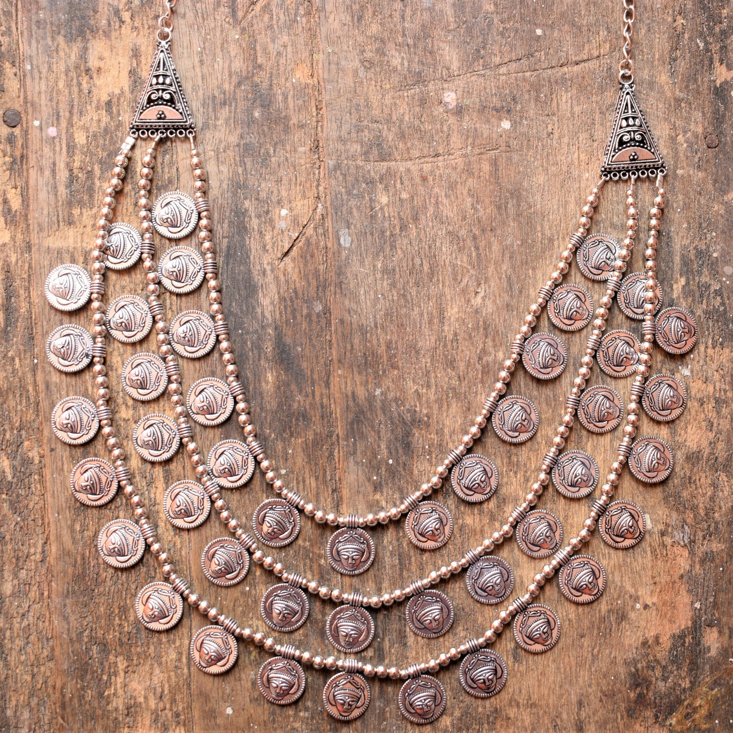 Silver Oxidised Layered Durga Necklace
