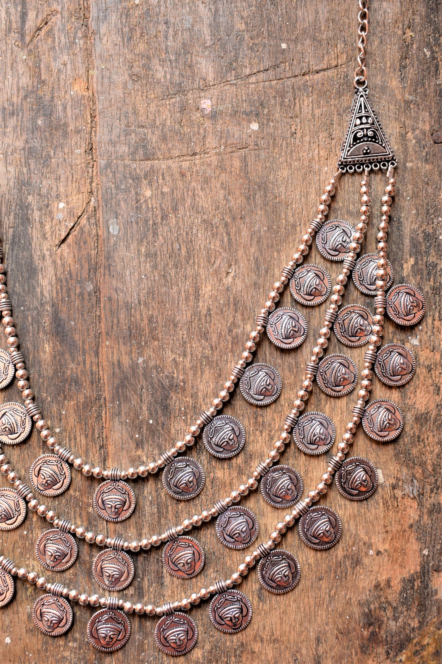 Silver Oxidised Layered Durga Necklace