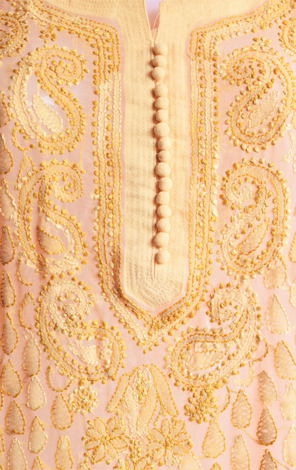 Beige Georgette Kurti with Chikan Embroidery