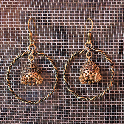 Golden Oxidized In-Hoop Jhumka Earrings