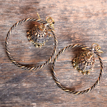 Golden Oxidized In-Hoop Jhumka Earrings