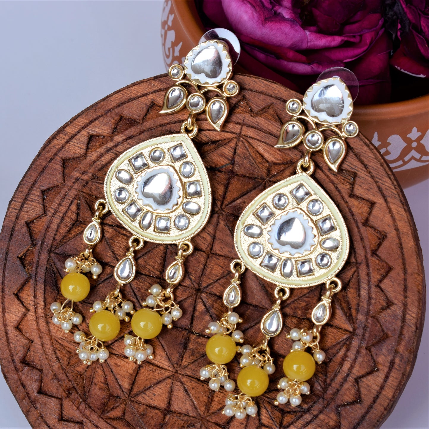 Gold Plated Dew Drop Lotus Earrings with Pearls