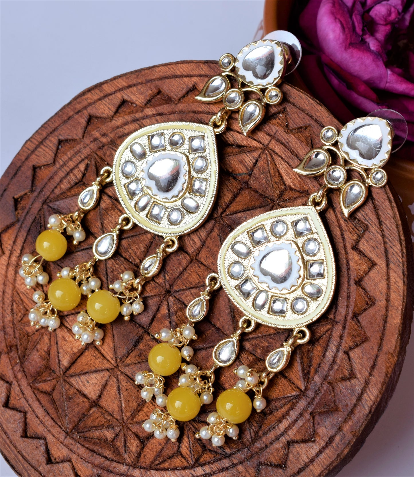 Gold Plated Dew Drop Lotus Earrings with Pearls