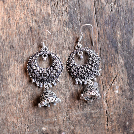 Silver Oxidized Chandbali Jhumka