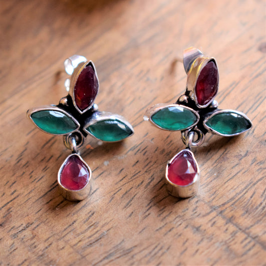 German Silver Flower Cluster Earring (Gemstone)