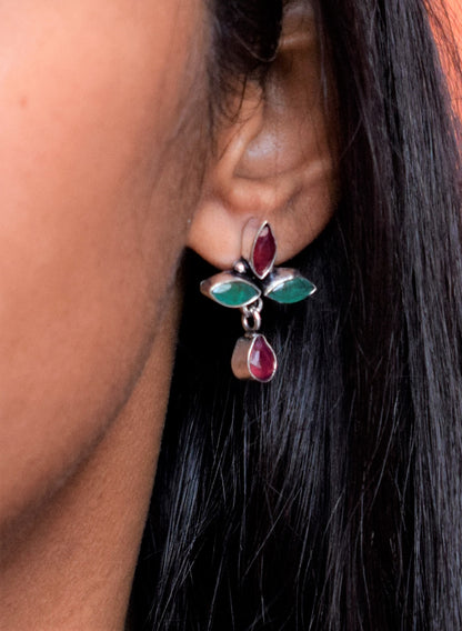 German Silver Flower Cluster Earring (Gemstone)