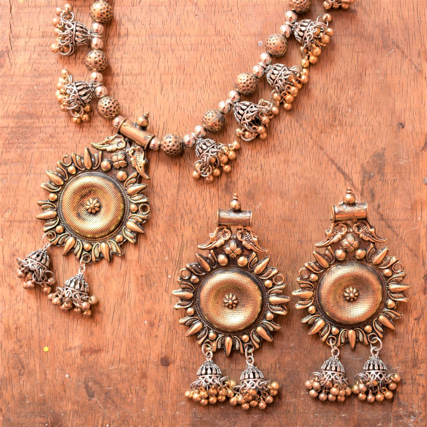 Chakra Bead Jhumka Necklace Earring Set