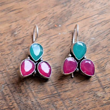 German Silver Dew Drop Cluster Earring (Gemstone)
