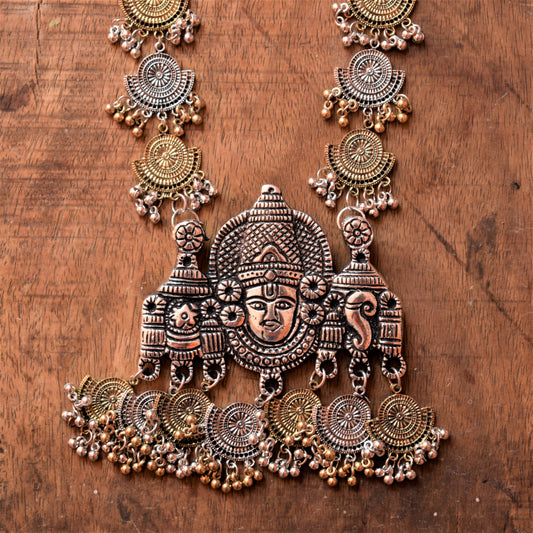 Dual Tone Vishnu Temple Necklace