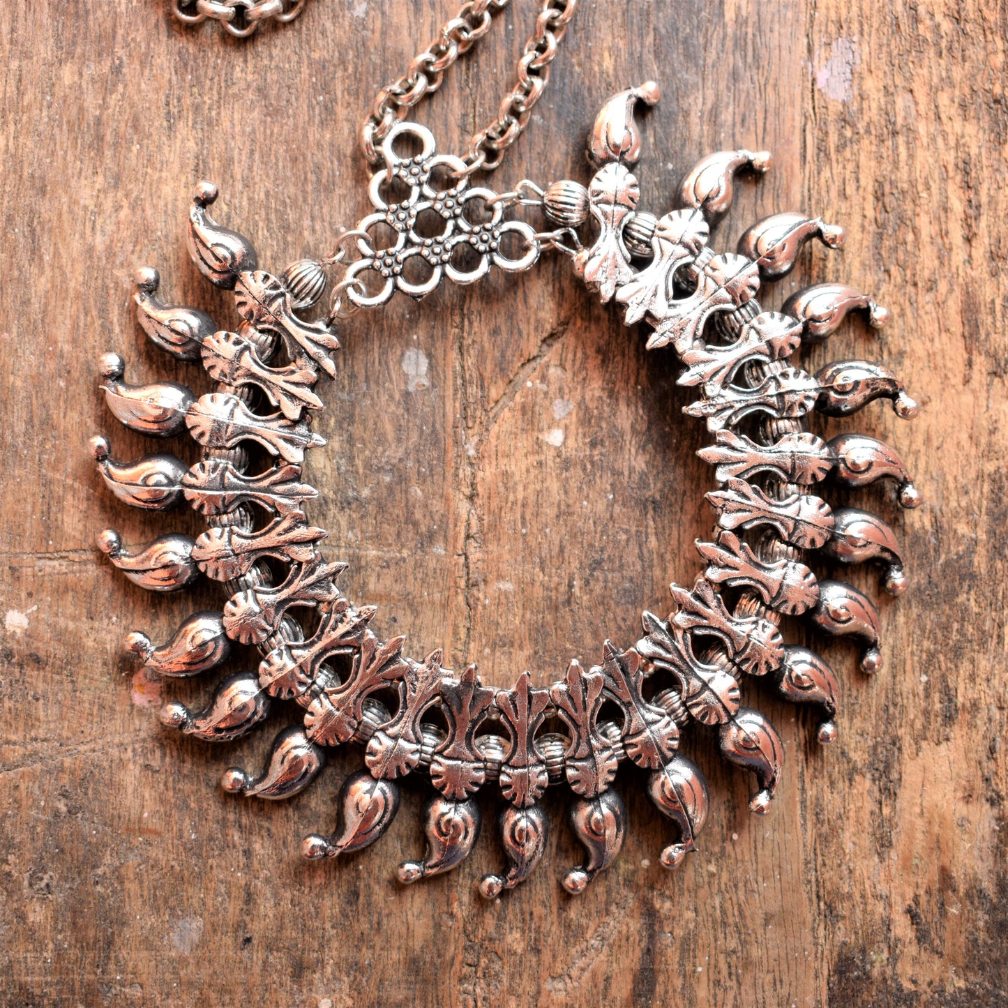Designer German Silver Paisley Chakra Pendant Necklace