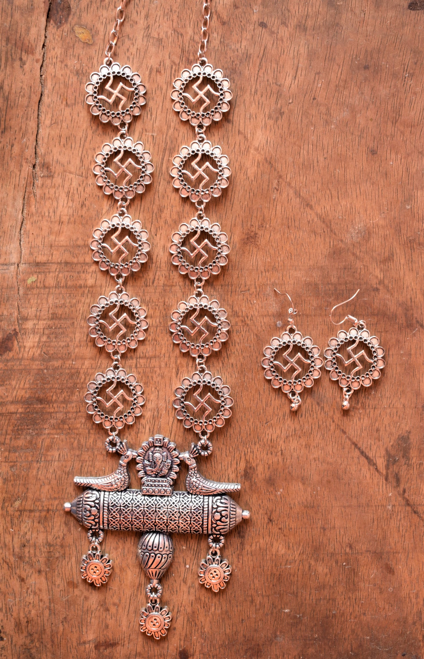 Swastik Long Chain Pendant Necklace Set