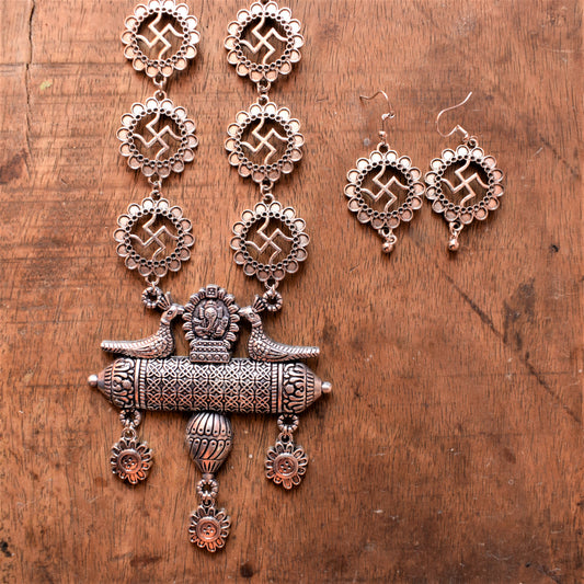 Swastik Long Chain Pendant Necklace Set