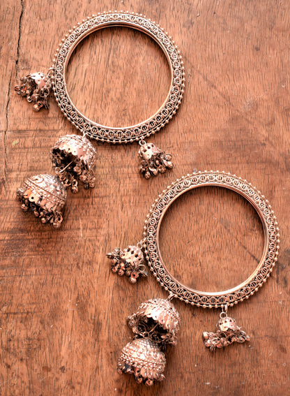 Silver Oxidised Jhumka Bangles