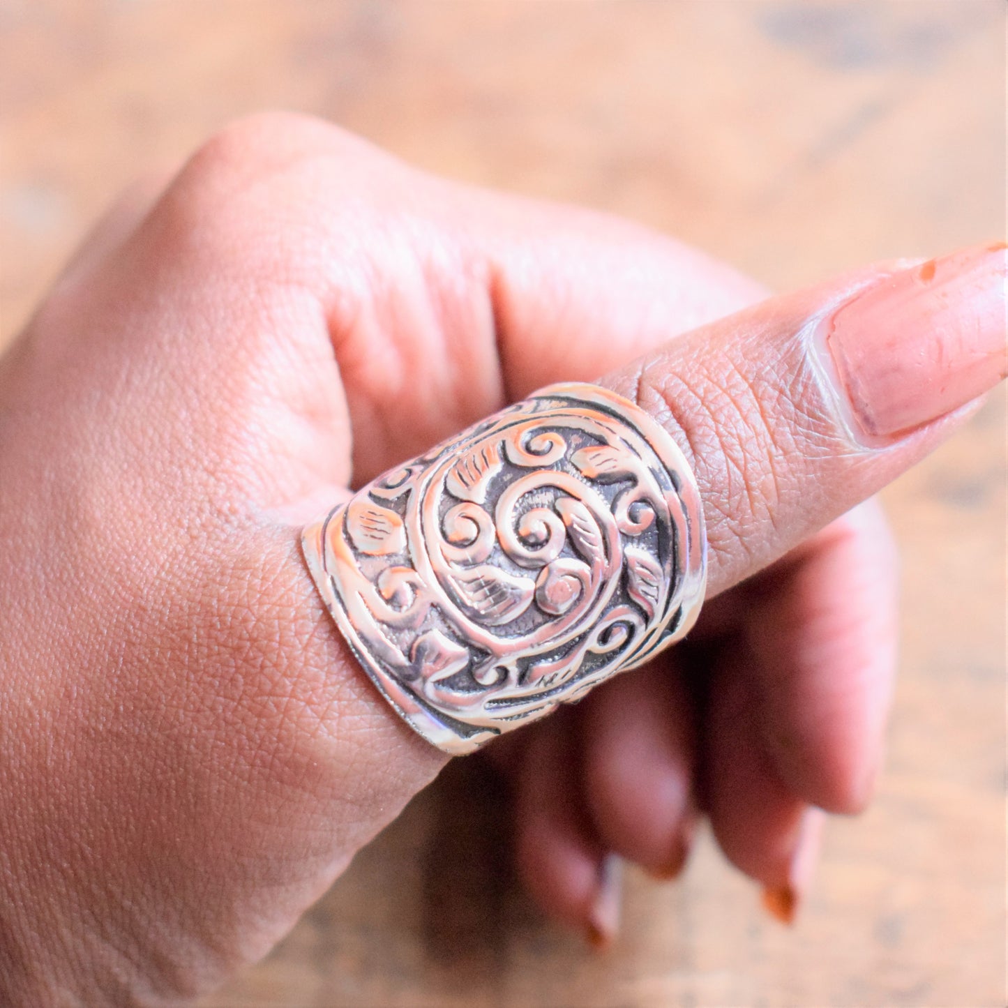 German Silver Carved Thumb Ring