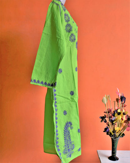 Floral Neck Work Cotton Chikan Kurti