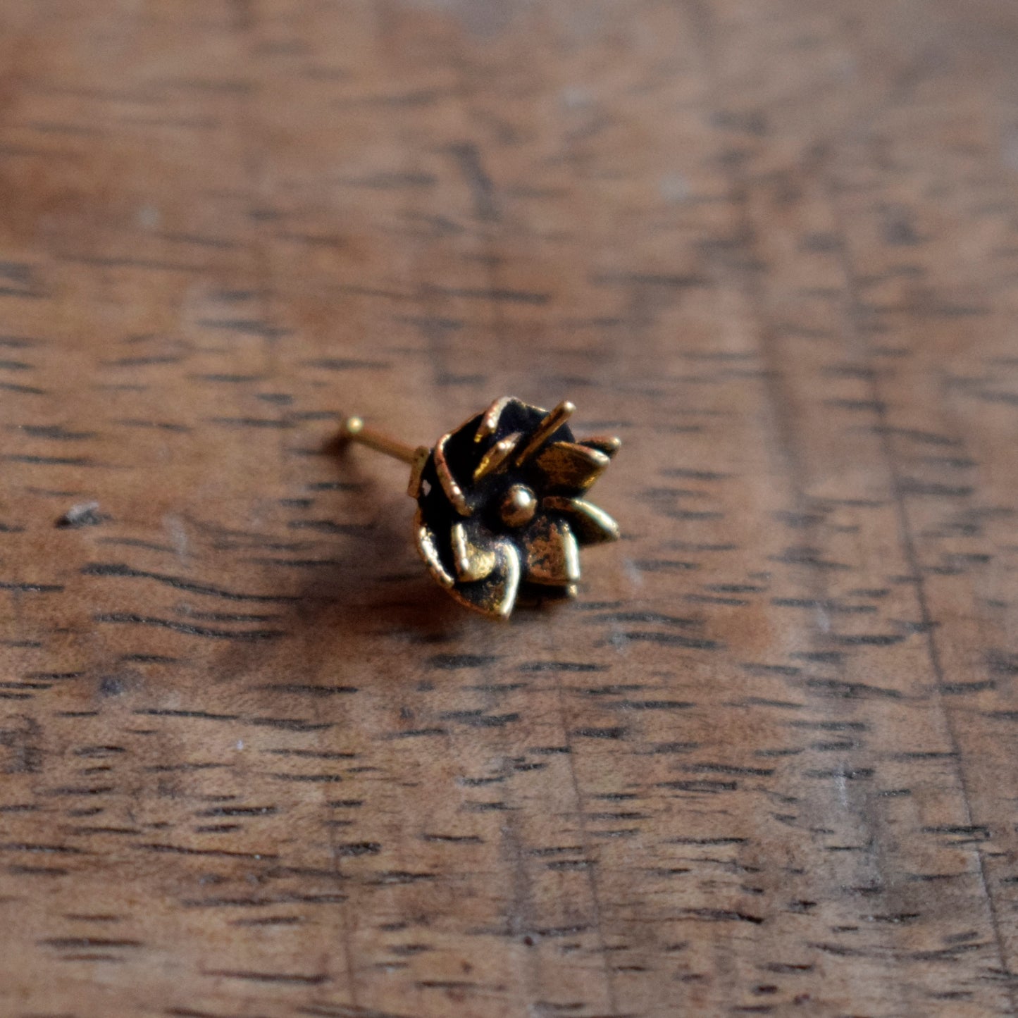 Golden Oxidized Flower Bloom Nose Pin