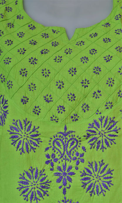 Floral Neck Work Cotton Chikan Kurti