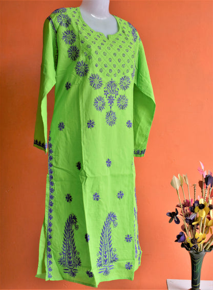 Floral Neck Work Cotton Chikan Kurti