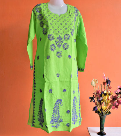 Floral Neck Work Cotton Chikan Kurti