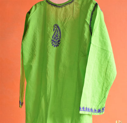 Floral Neck Work Cotton Chikan Kurti
